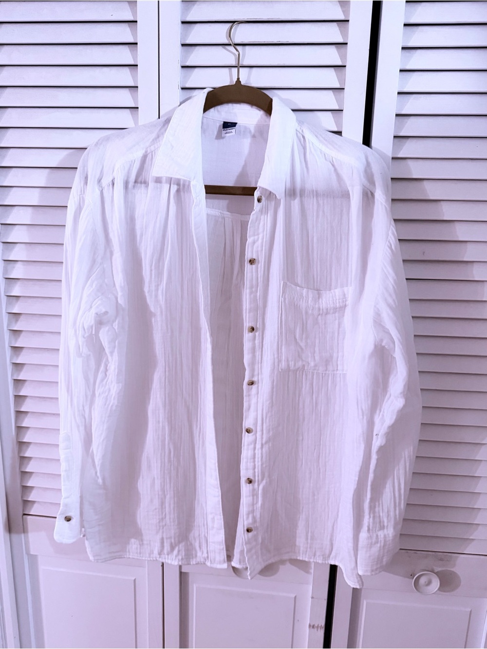 Lightweight Oversized White Gauze Button-Up Shirt